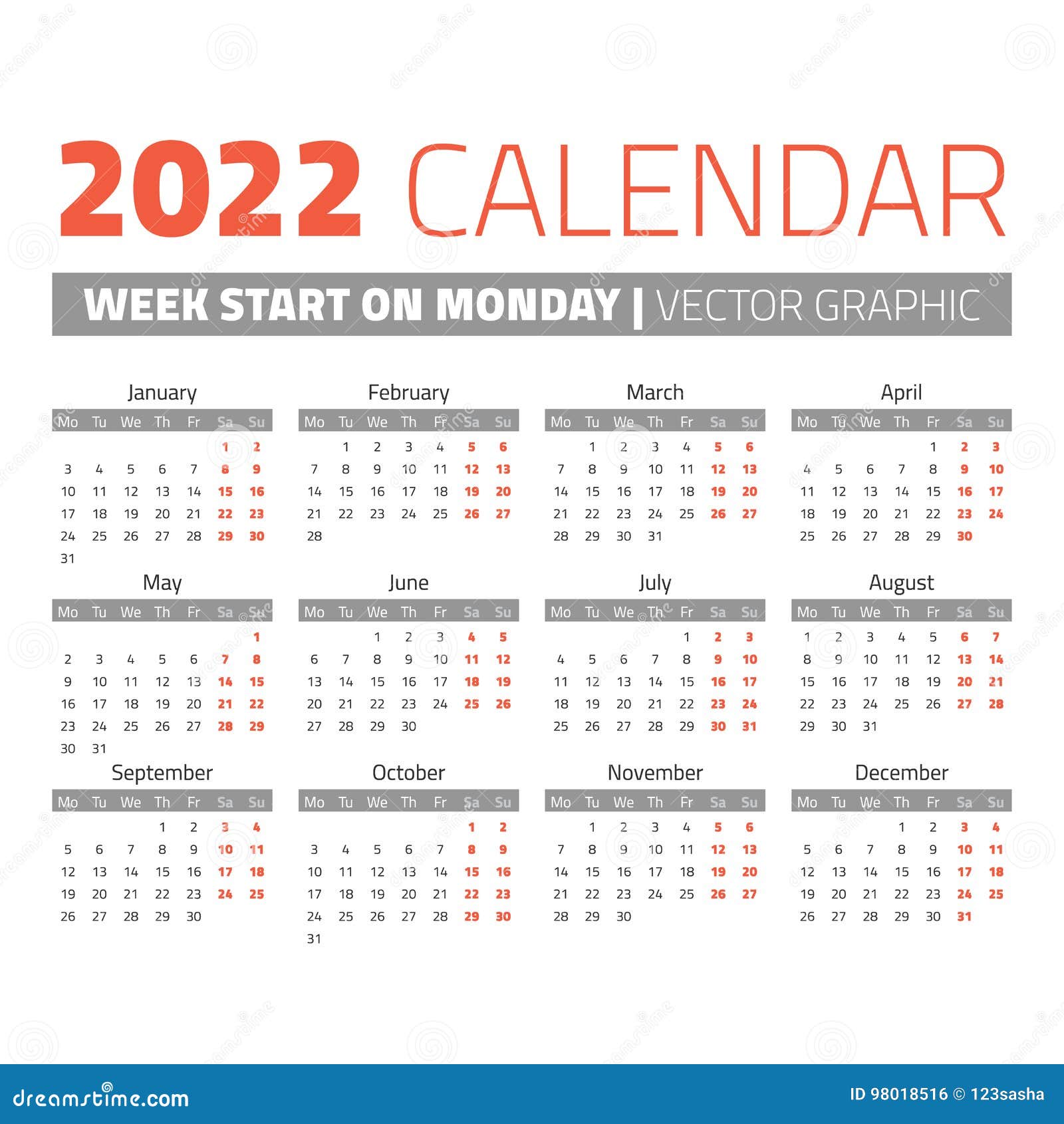  Calendrier  Simple De 2022  Ans Illustration de Vecteur 