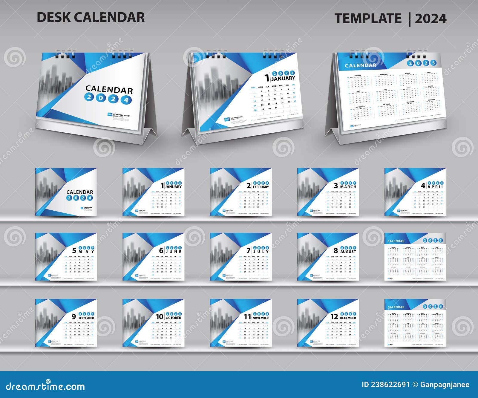 Modèle De Calendrier De Bureau 2024 Vecteur Modèle de