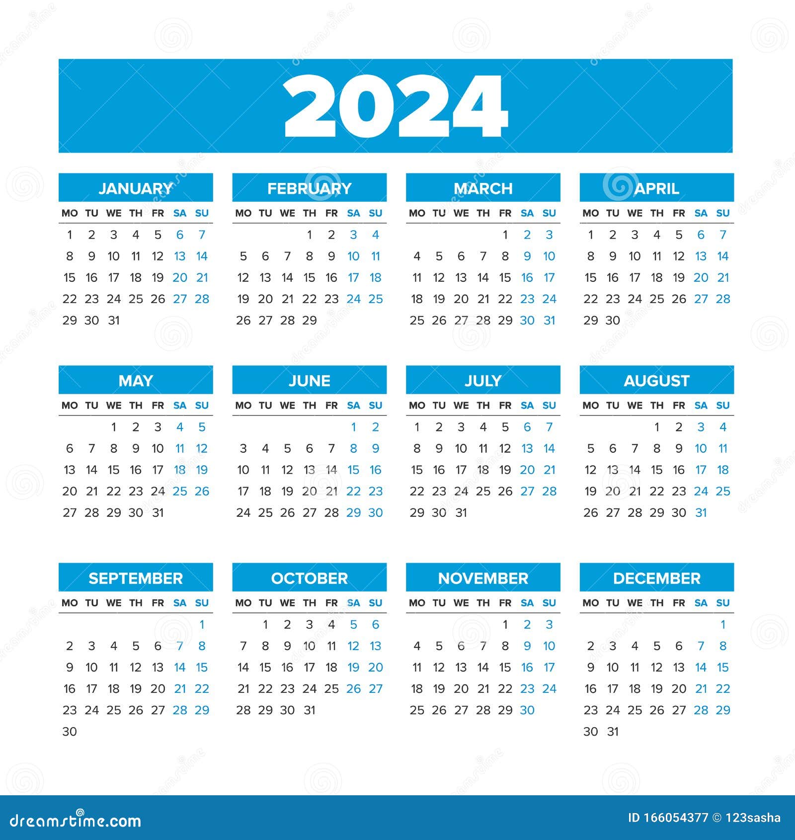 Calendrier Vectoriel Simple 2024 Les Semaines Commencent Le Lundi