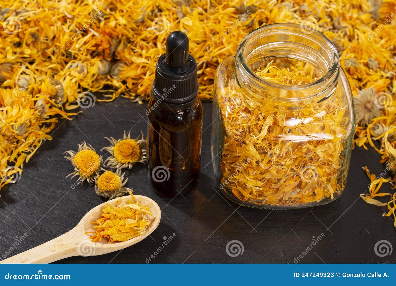 calendula officinalis - calendula oil in dark cosmetic dropper