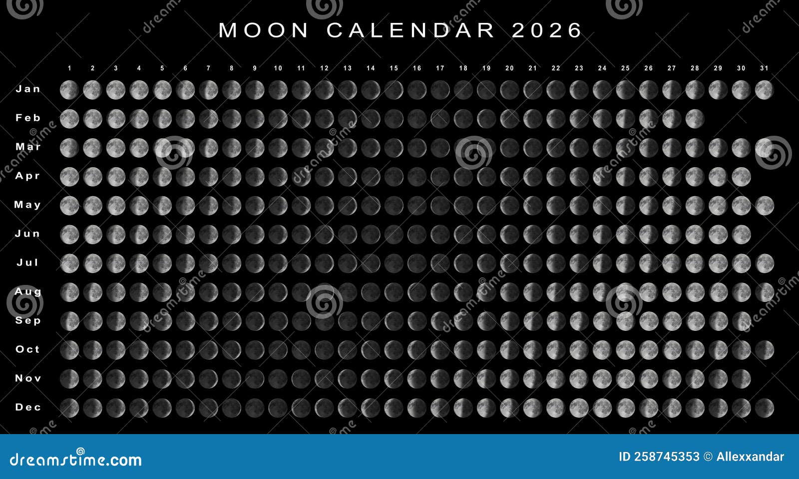 Calendário Da Lua 2026 Hemisfério Sul Ilustração Stock Ilustração de