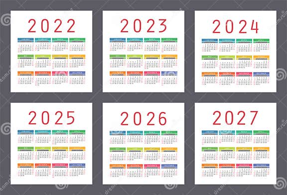 Calendário 2022 2023 2024 2025 2026 E 2027 Anos Conjunto De Vetores