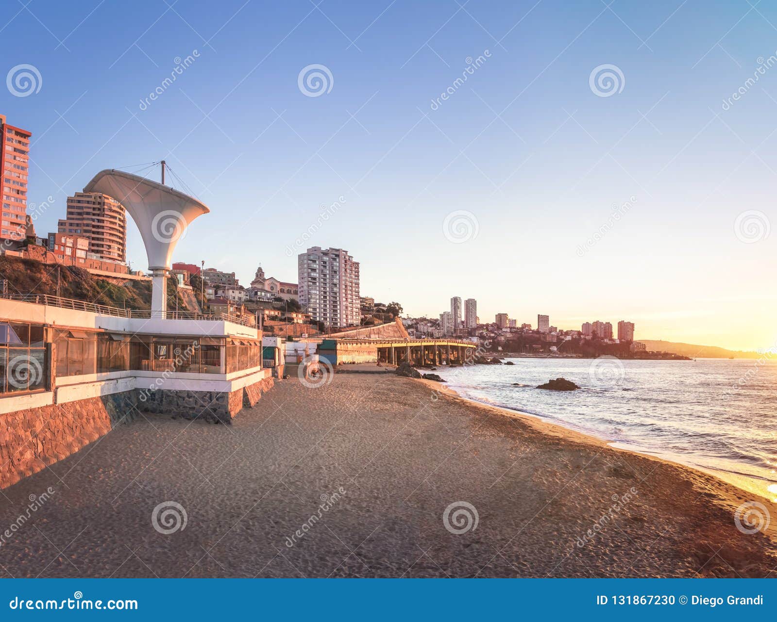caleta abarca beach at sunset - vina del mar, chile
