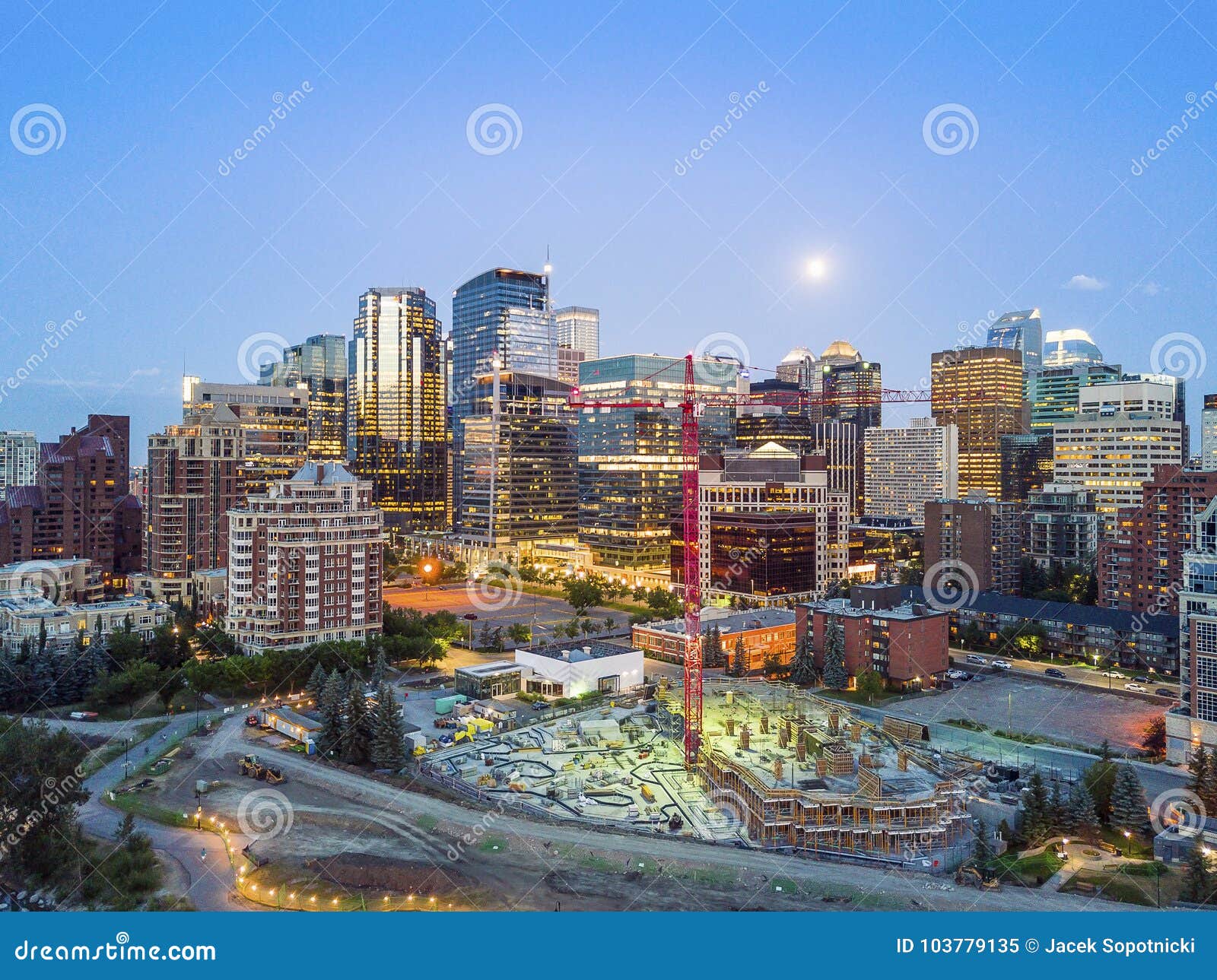 Calgary Downtown in the Evening, Alberta, Canada Stock Image Image of
