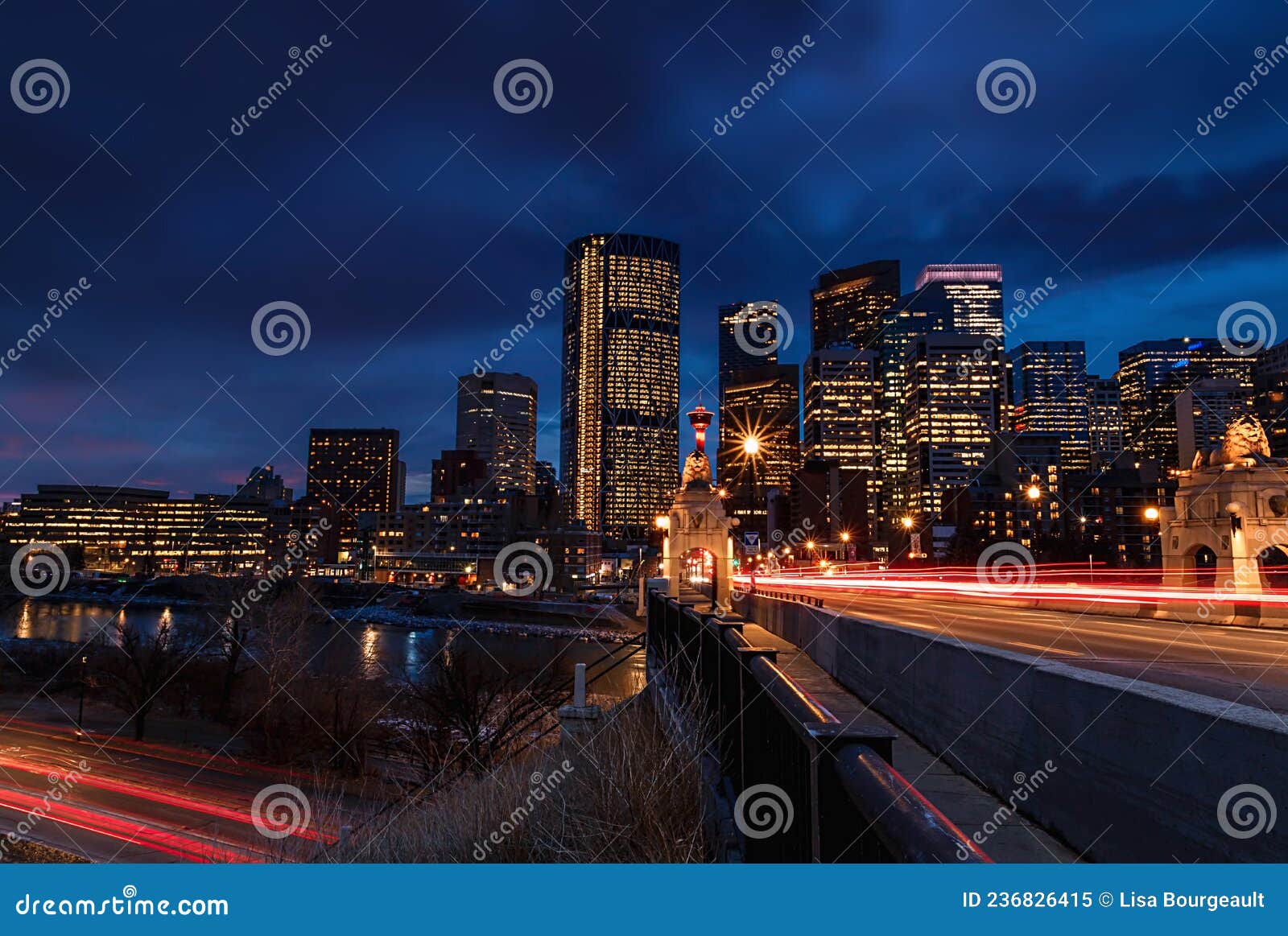 Calgary Light Trails at Night Editorial Image Image of road