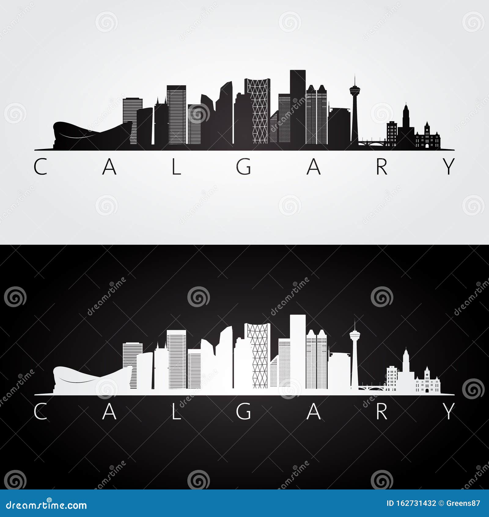 Calgary Skyline and Landmarks Silhouette Stock Vector - Illustration of ...