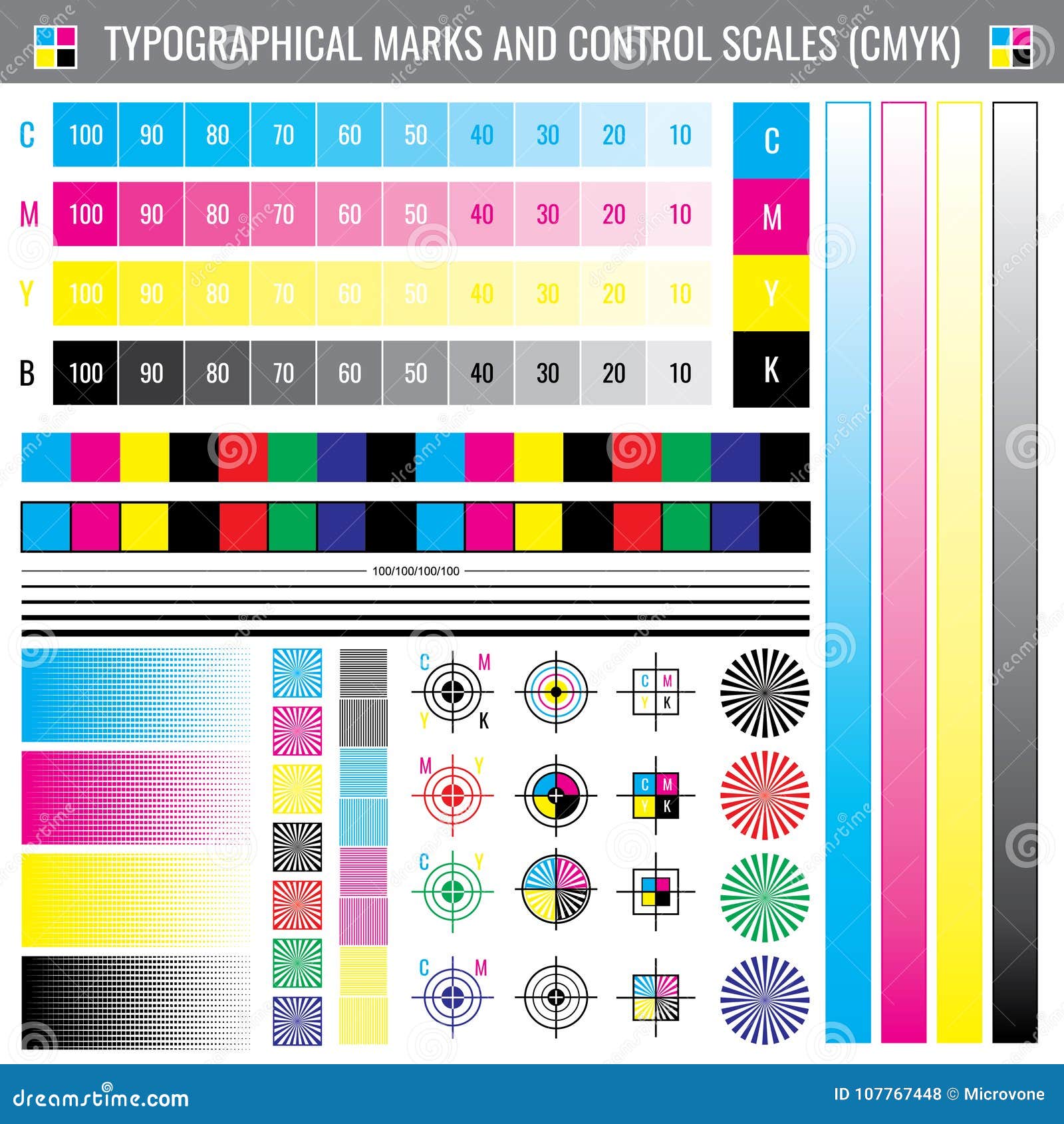 calibration printing crop marks. cmyk color test  document