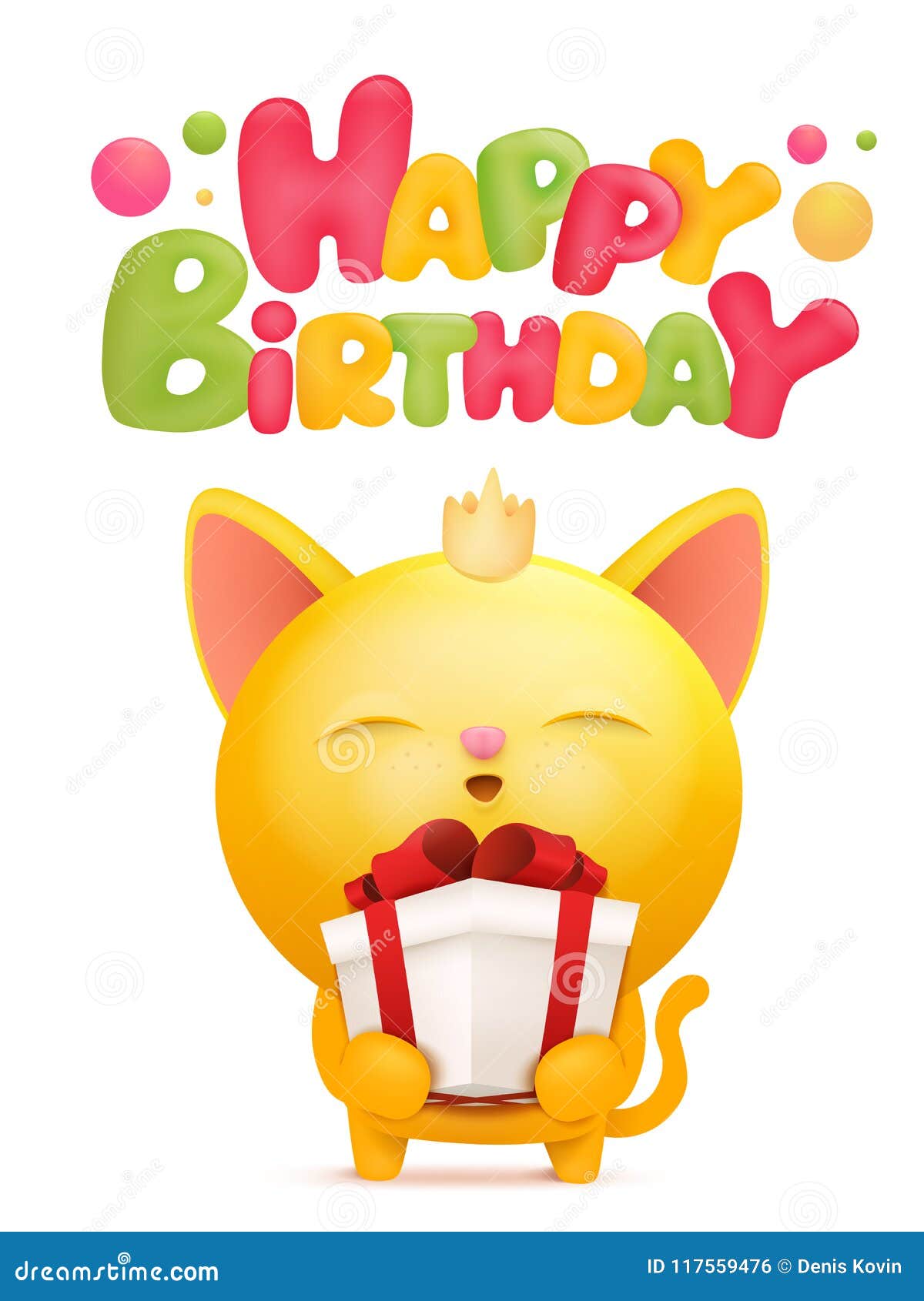 Calibre De Carte De Joyeux Anniversaire Avec Le Caractere Jaune De Chat D Emoji Illustration Stock Illustration Du Affiche Drapeau