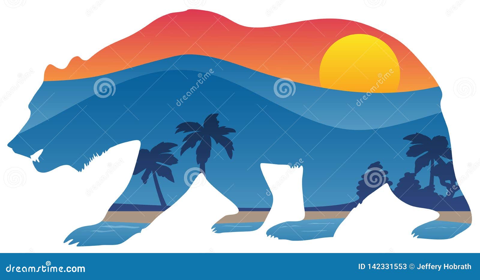 california bear with mountain shoreline summer scene overlay  