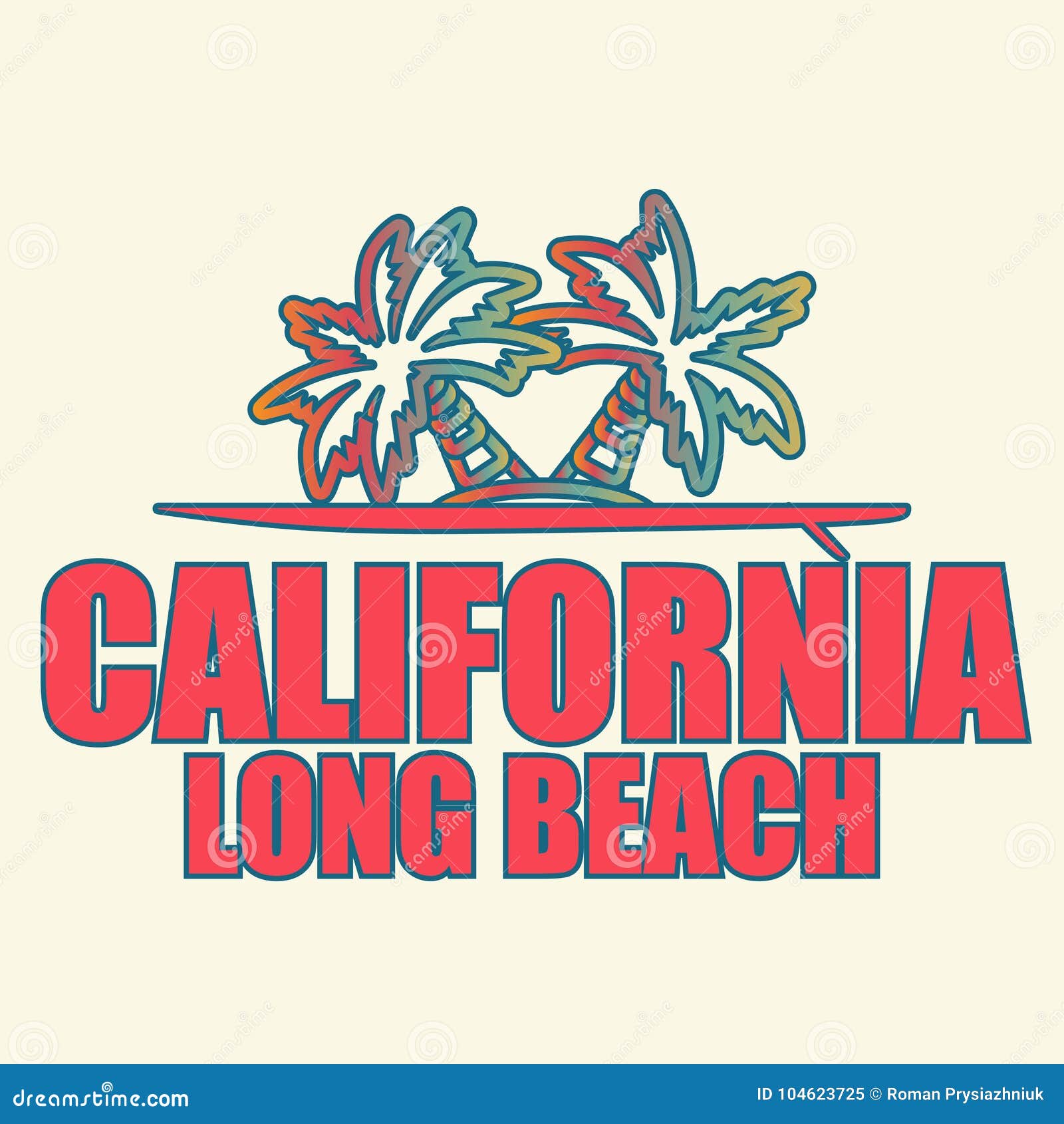 California Long Beach - Vector Illustration for T-shirt and Other Print ...