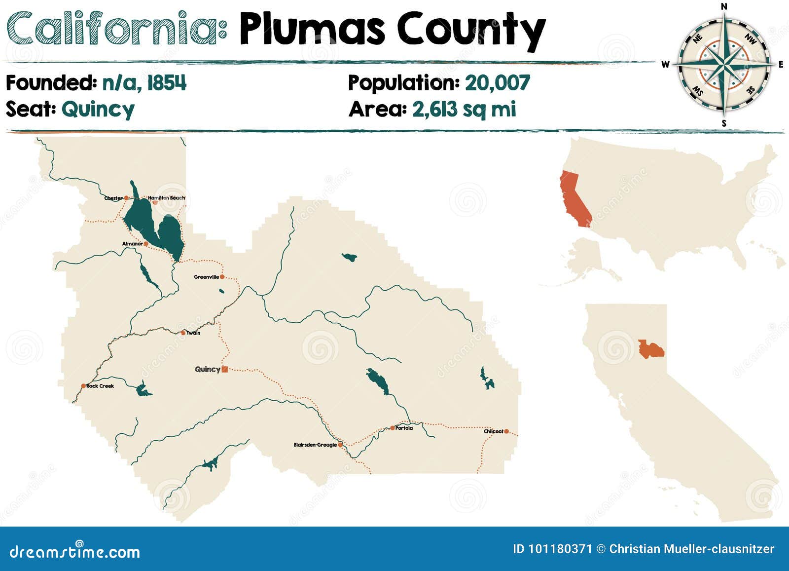 California Plumas county stock vector. Illustration of roads 101180371