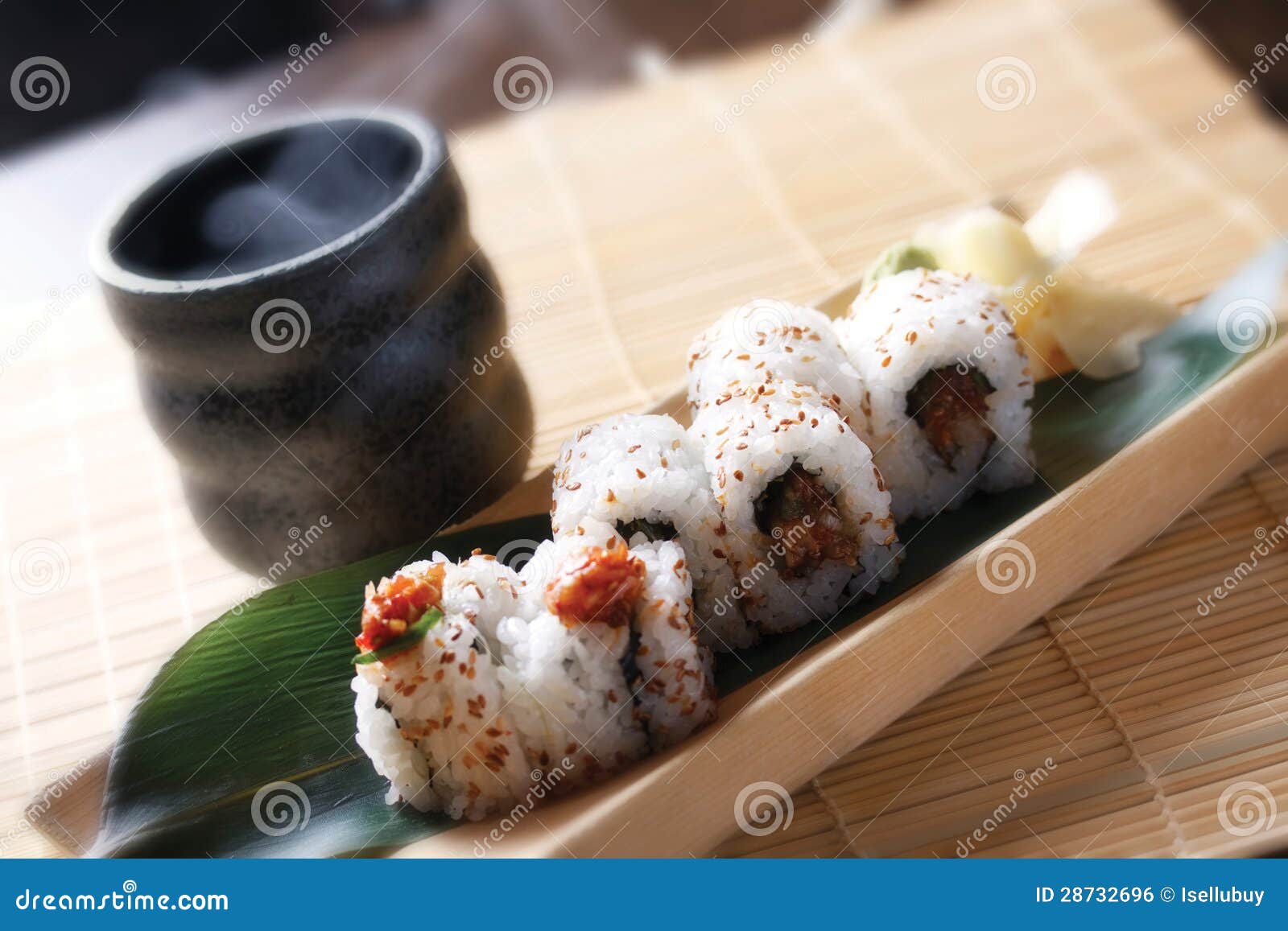 California Roll (Sushi) with Green Tea Stock Photo Image of