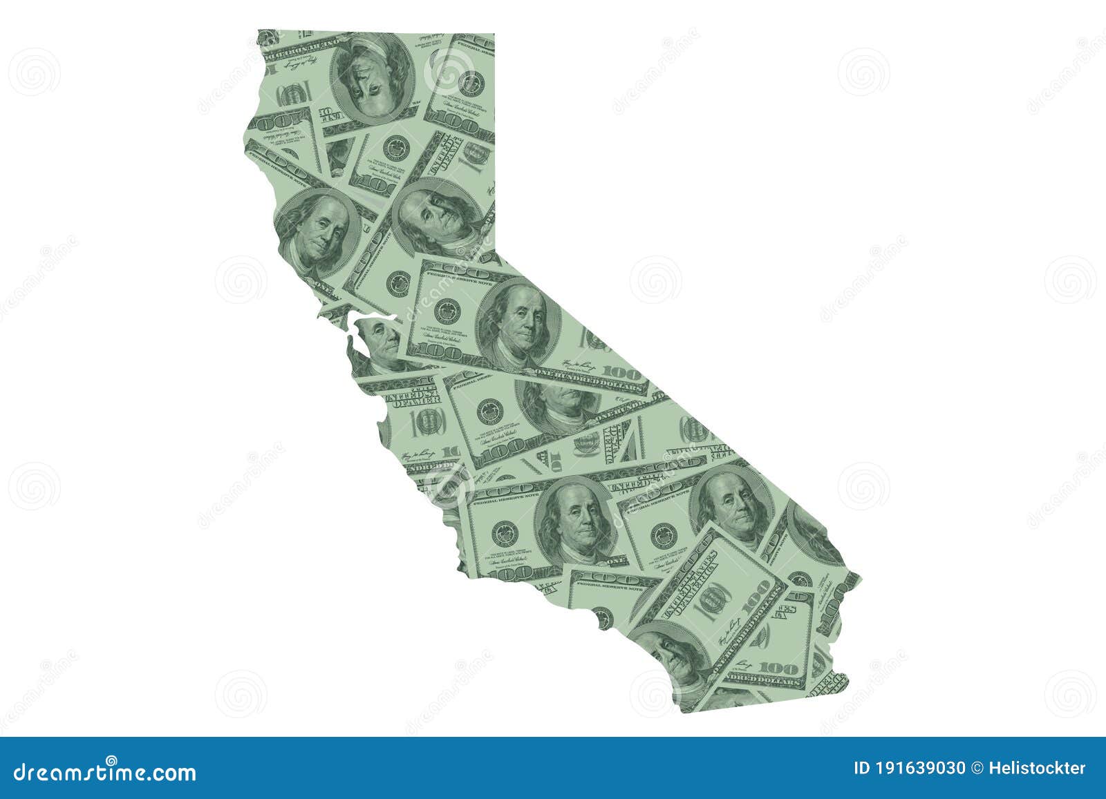 California State Map and Money, Hundred Dollar Bills Stock Photo