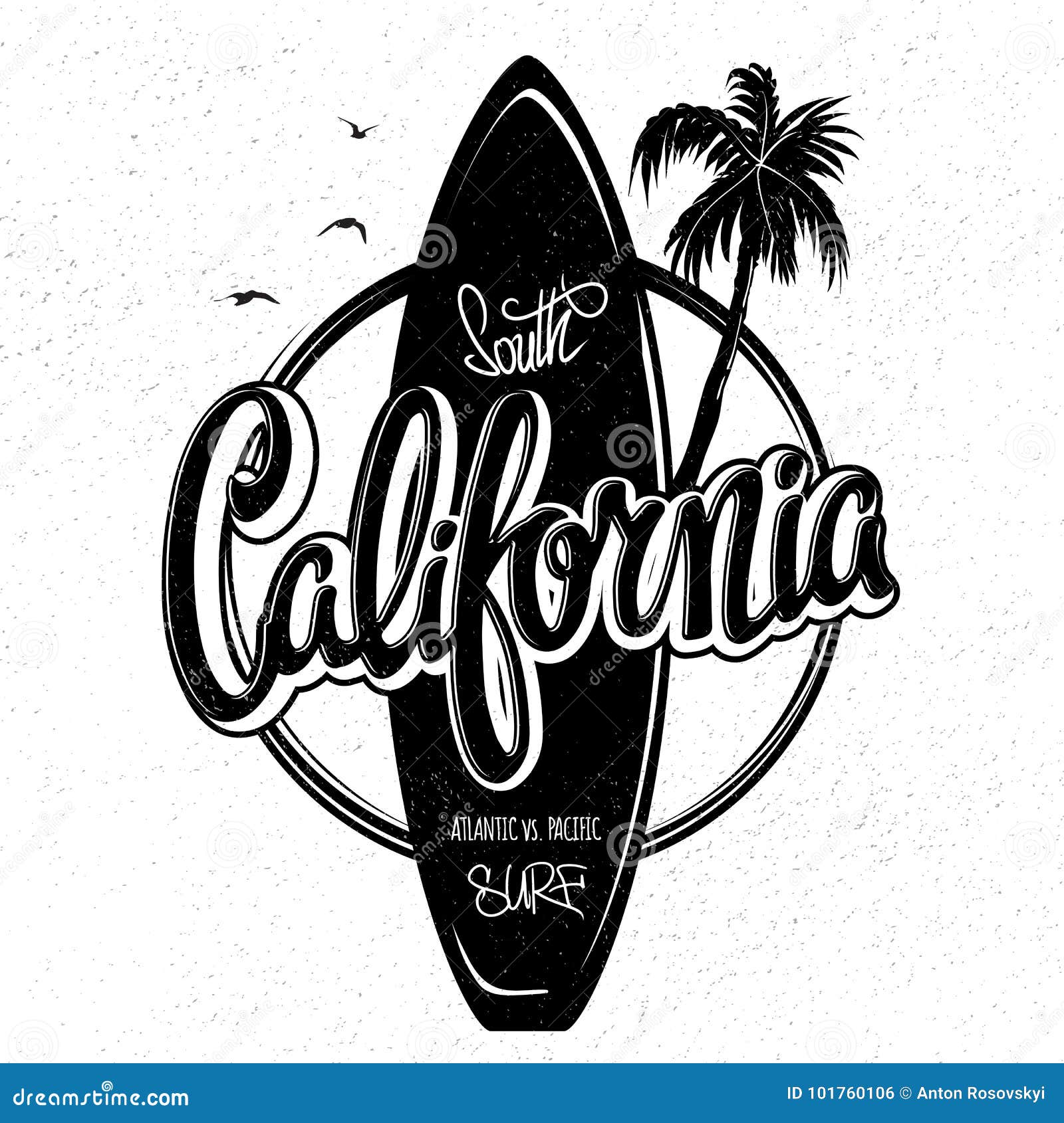 California Surfing Artwork, T-shirt Apparel Print Graphics Stock Vector ...