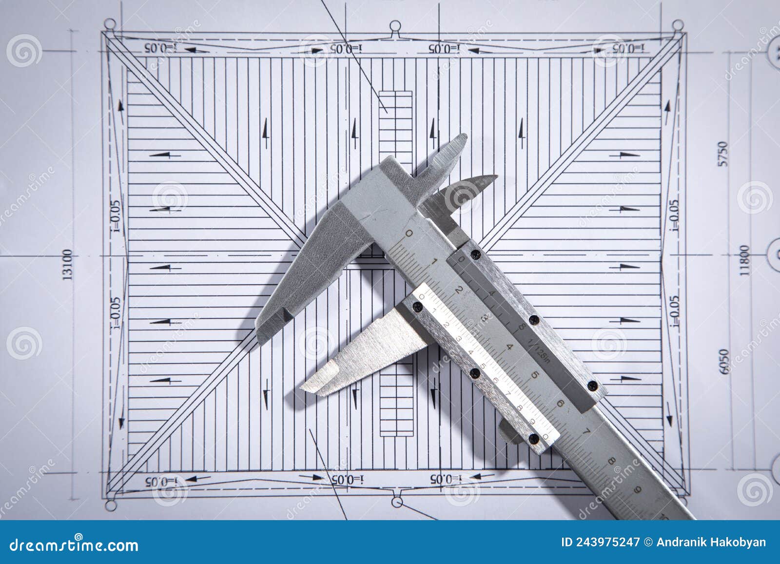 Caliper on Engineering Drawing Blueprint Stock Image Image of drawing