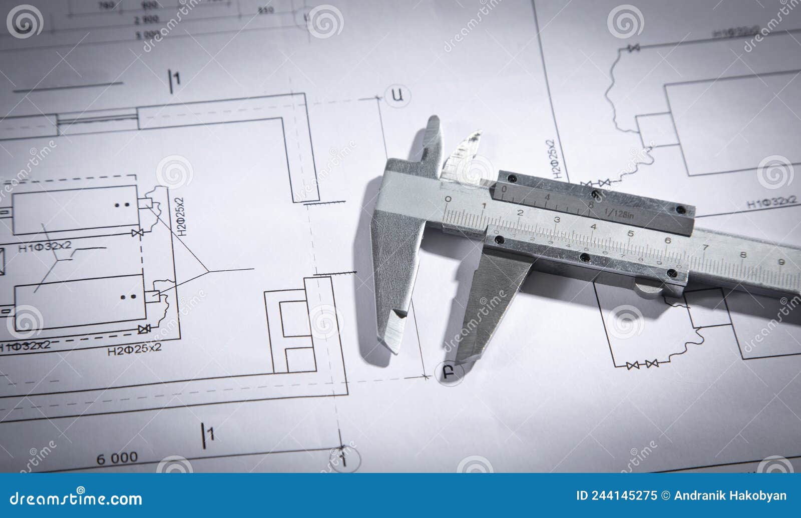 Caliper on Engineering Drawing Blueprint Stock Image Image of diagram