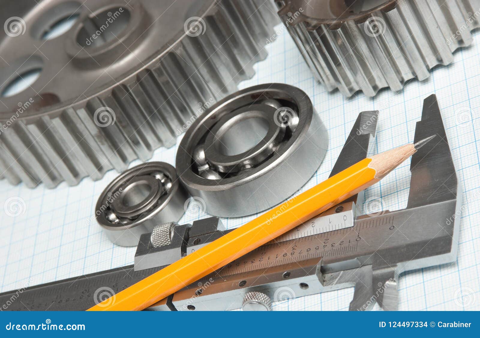 Caliper with Gears and Bearings Stock Photo Image of ruler, business