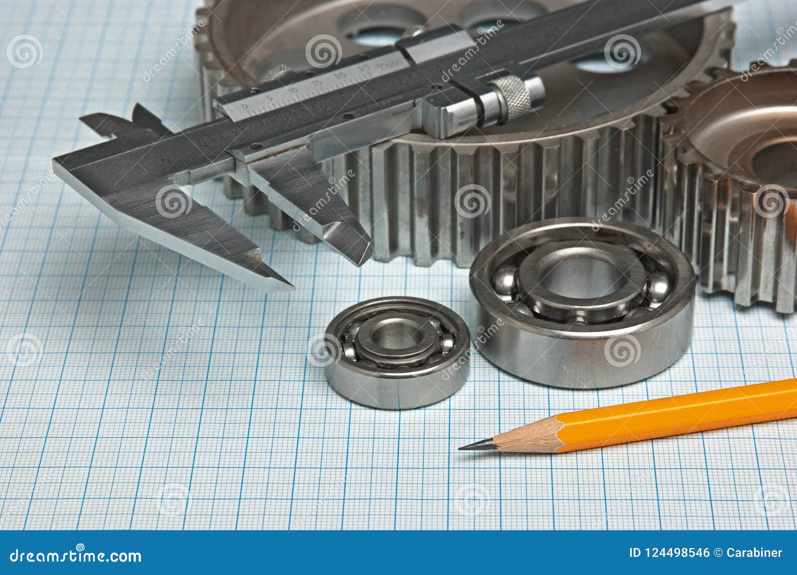 Caliper with Gears and Bearings Stock Photo Image of ideas, ruler