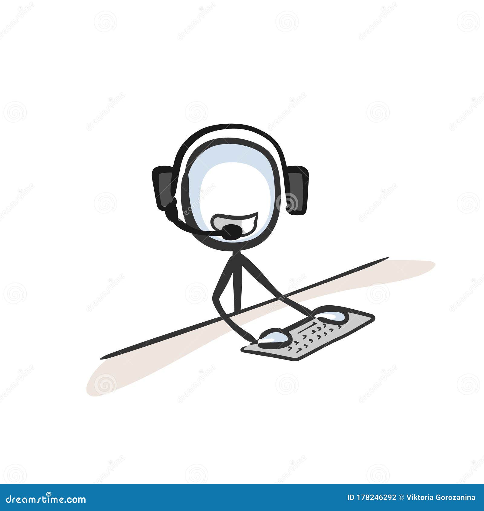 call center. cutomer service agent worker. client communication by phone. hand drawn. stickman cartoon. doodle sketch, 