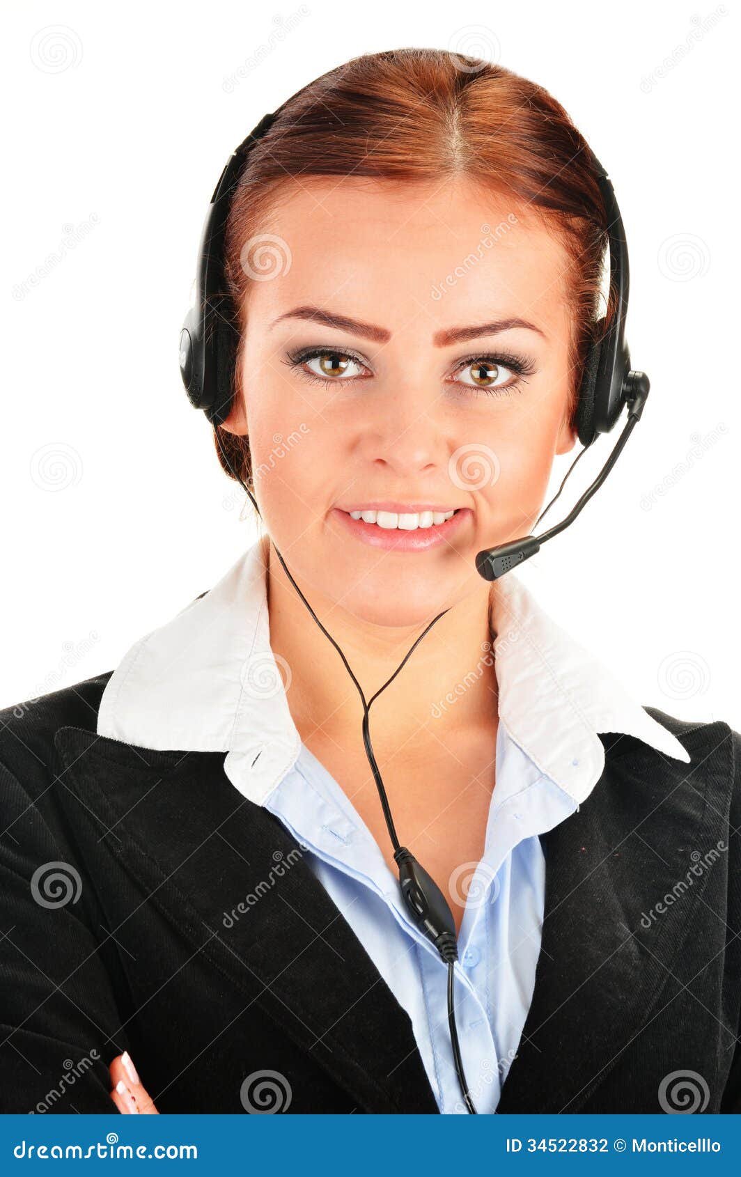 Call Center Operator Isolated on White. Customer Support Stock Photo