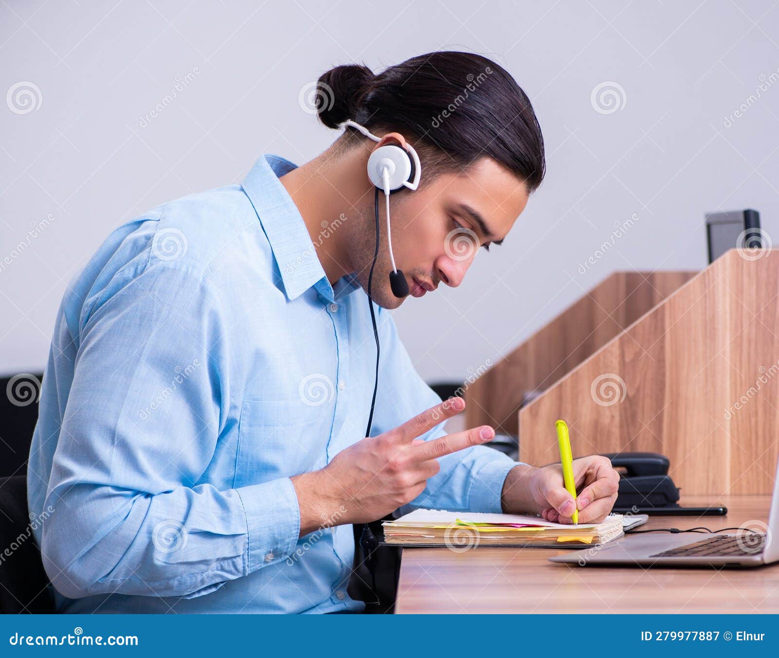 Call Center Operator Working at His Desk Stock Image Image of calling