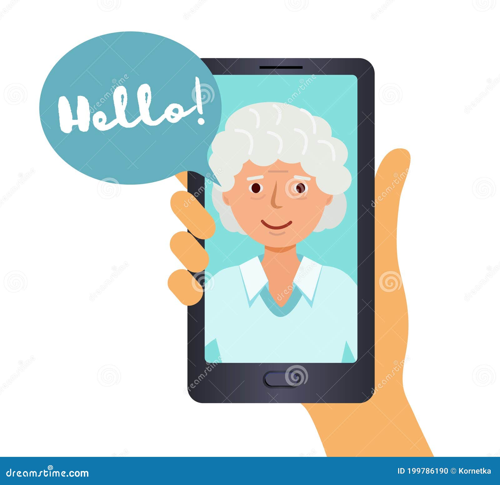 Call on Your Smartphone, Grandma Says Hello. Stock Vector