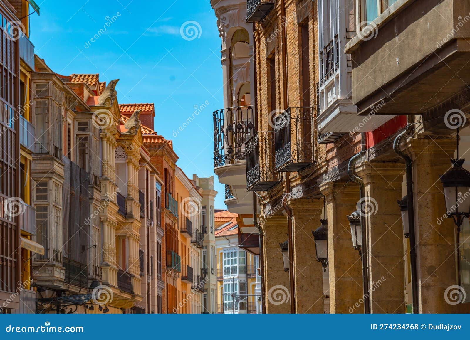 calle mayor principal in the historical center of palencia, spai