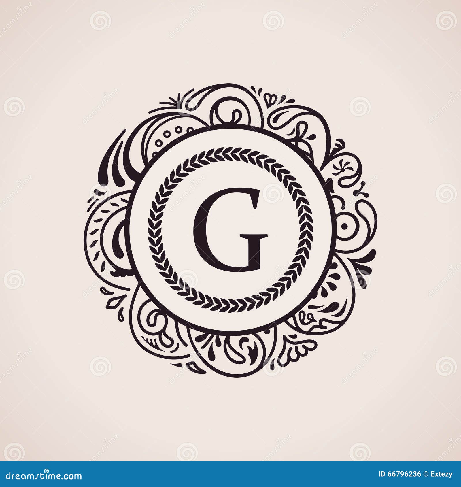 Download Calligraphic Floral Baroque Monogram. Emblem Letter G ...
