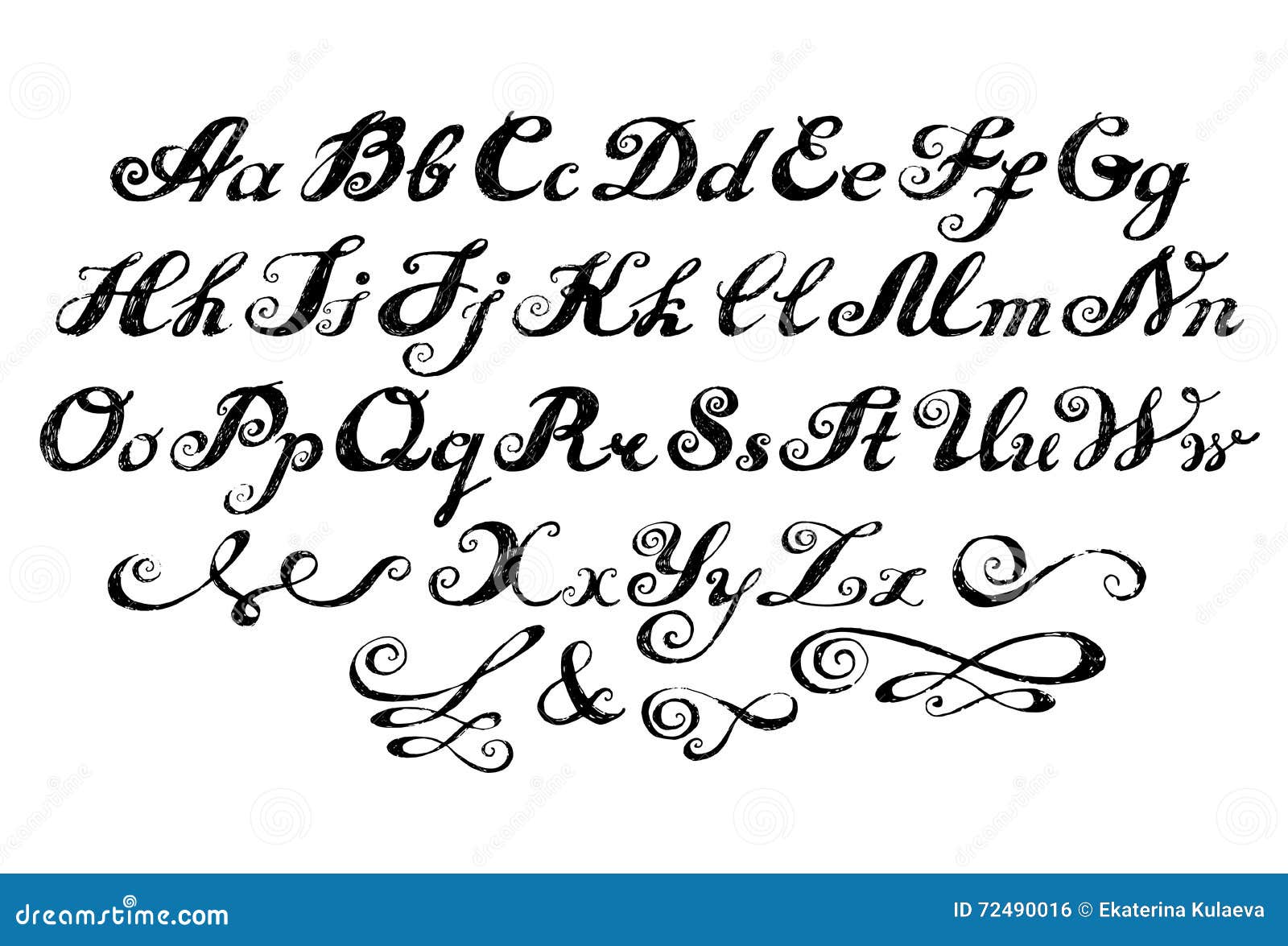 Calligraphy Alphabet Typeset Lettering. Stock Vector - Illustration of