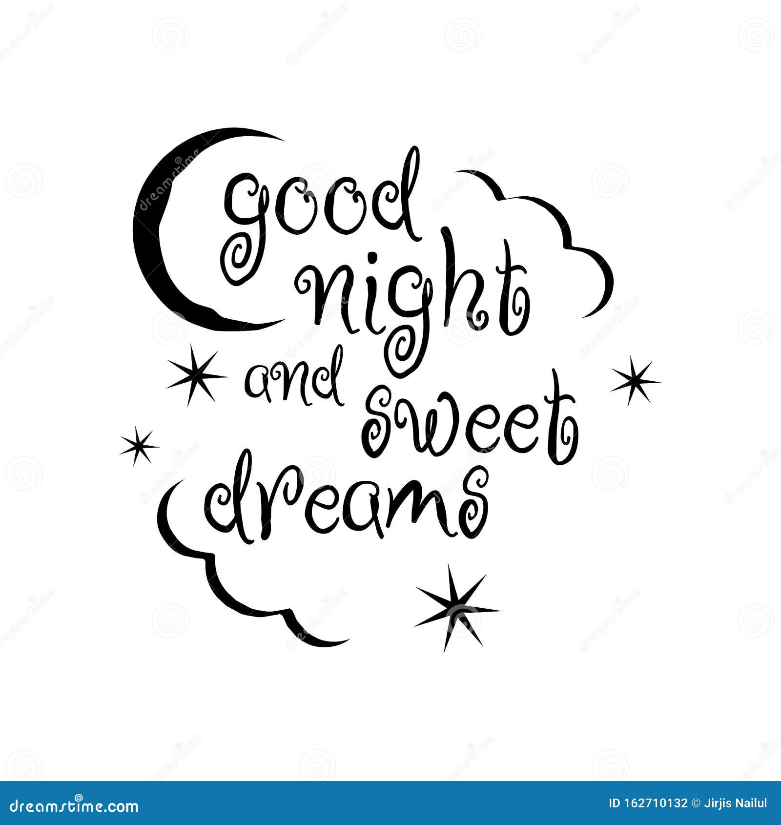 Calligraphy Good Night and Sweet Dreams Lettering Vector Isolated on ...