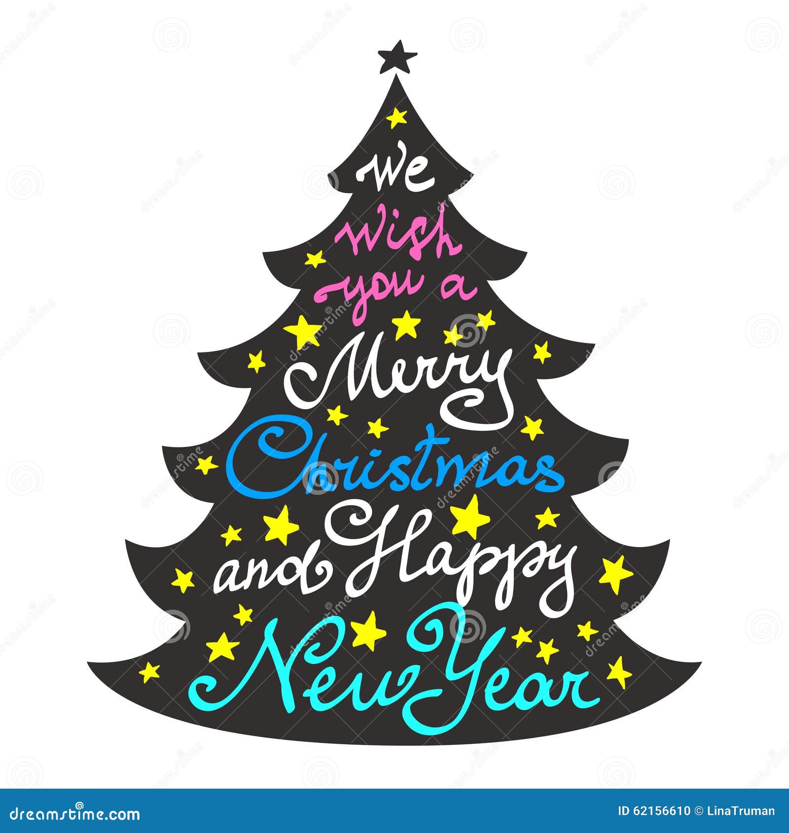 calligraphy lettering christmas tree merry happy new year vector illustration 62156610