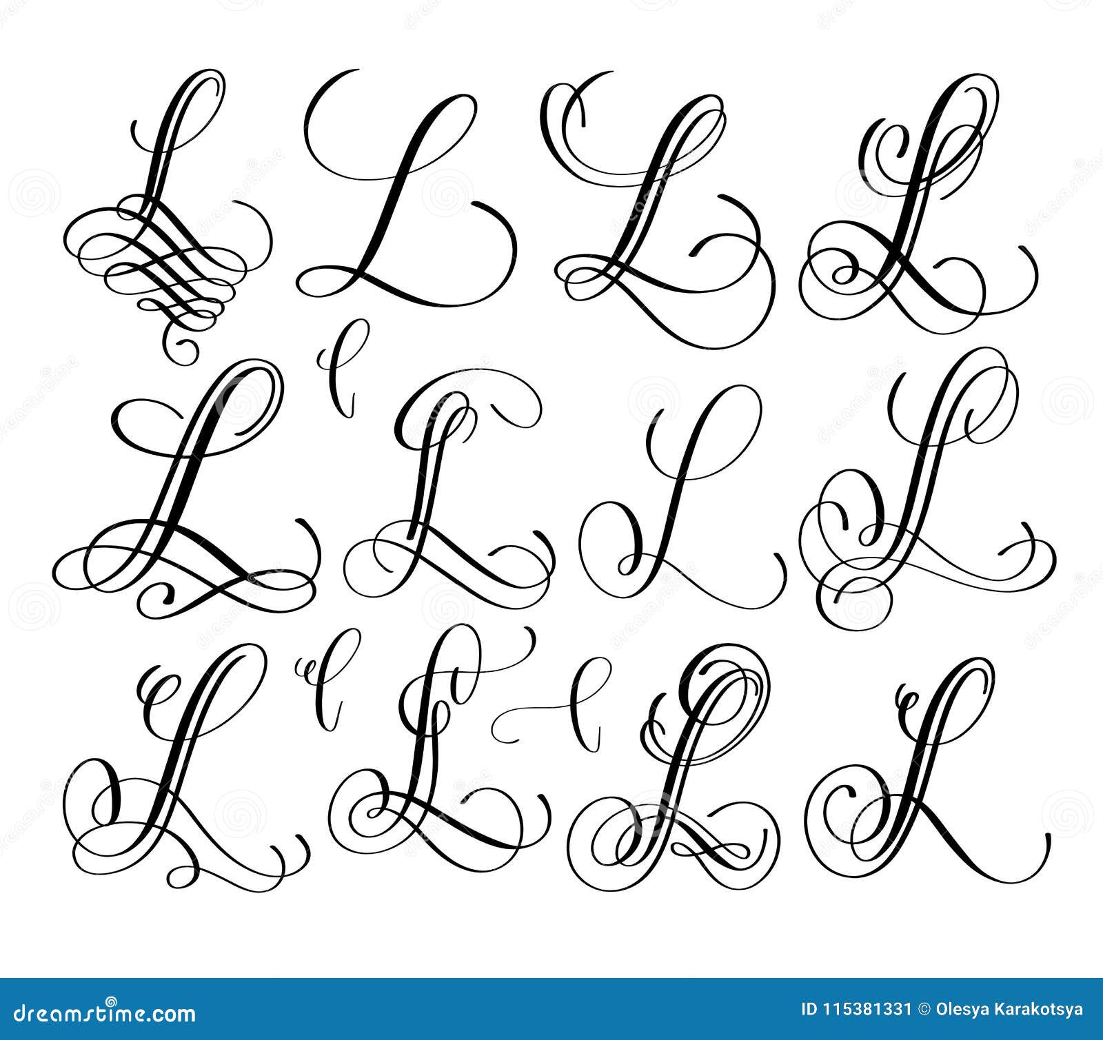 Calligraphy Lettering Script Font L Set, Hand Written Stock Vector ...