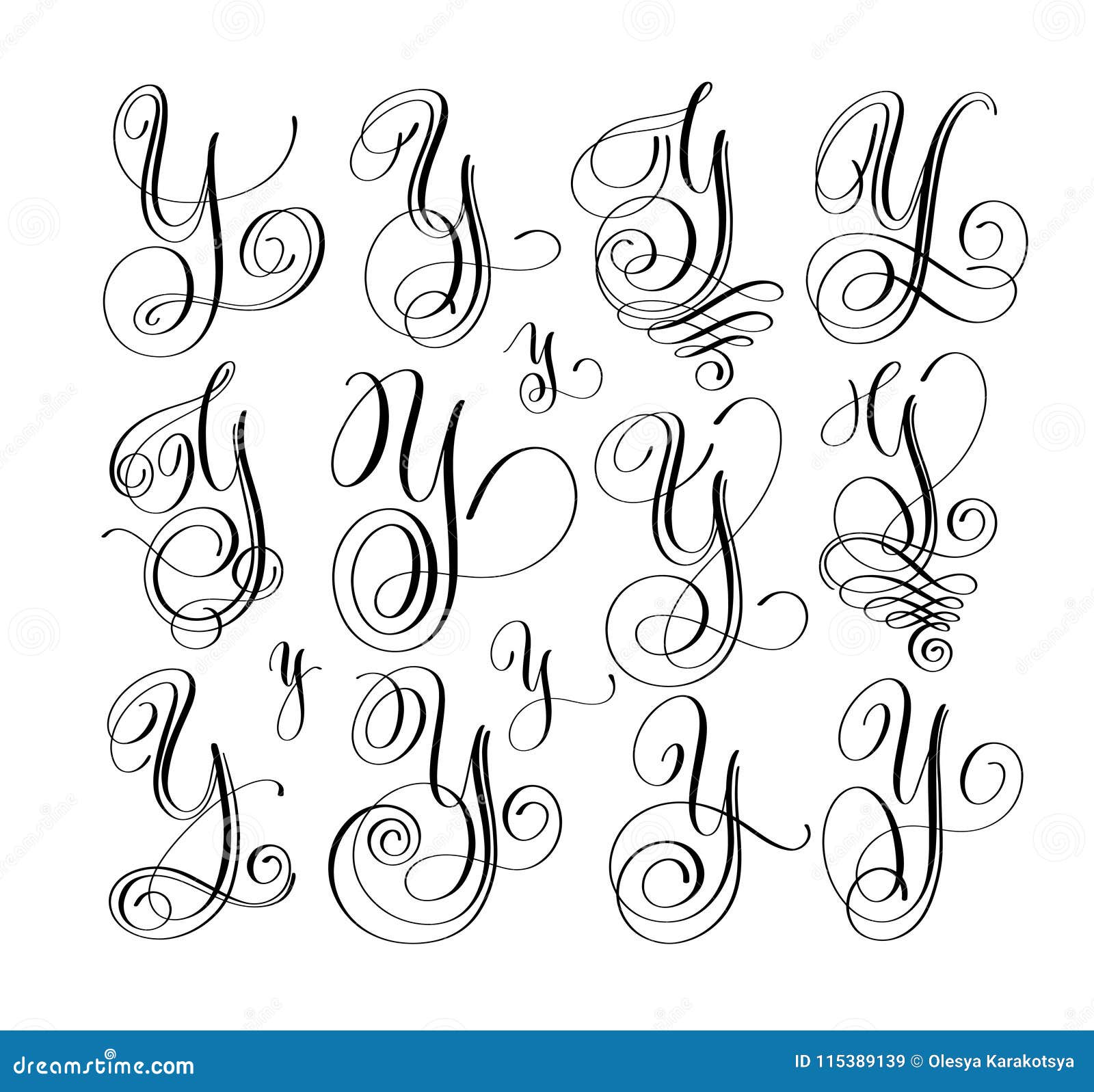 Calligraphy Lettering Script Font Y Set, Hand Written Stock Vector ...