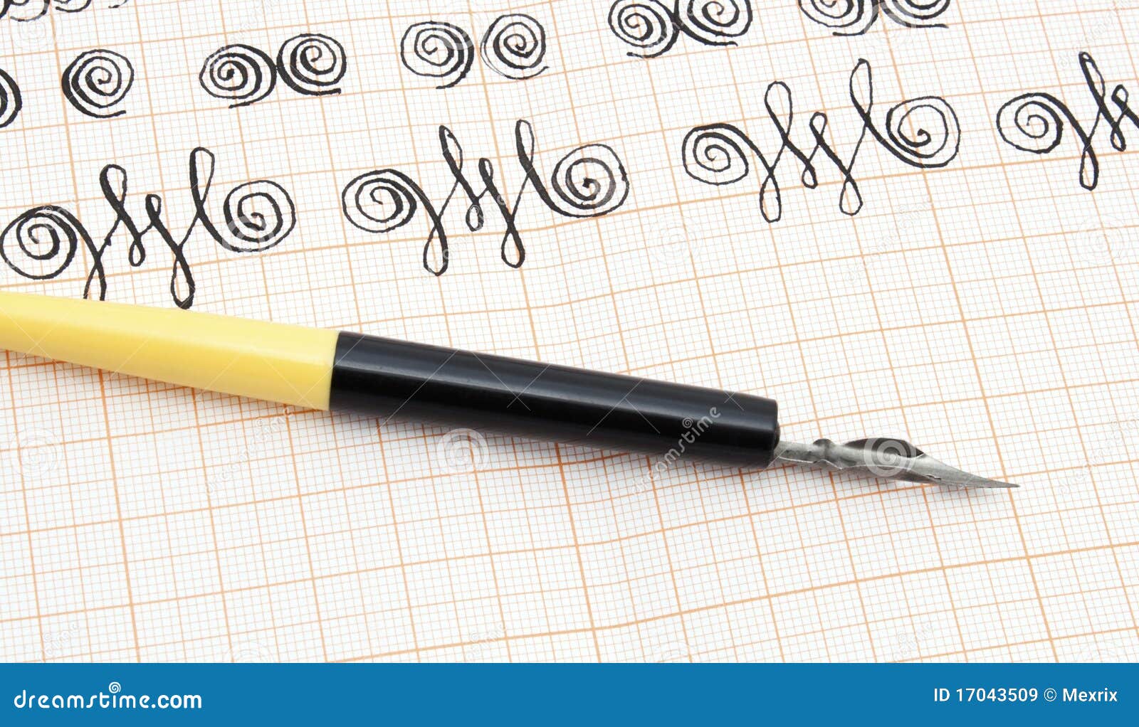 Calligraphy pen and work stock image. Image of fountain 17043509