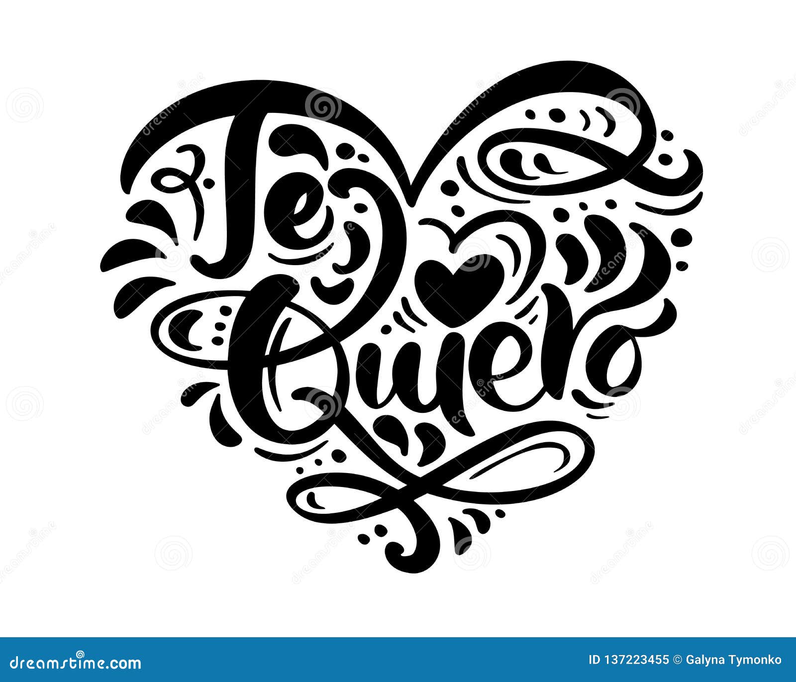 calligraphy phrase te quiero on spanish - i love you.  valentines day hand drawn lettering. heart holiday sketch doodle