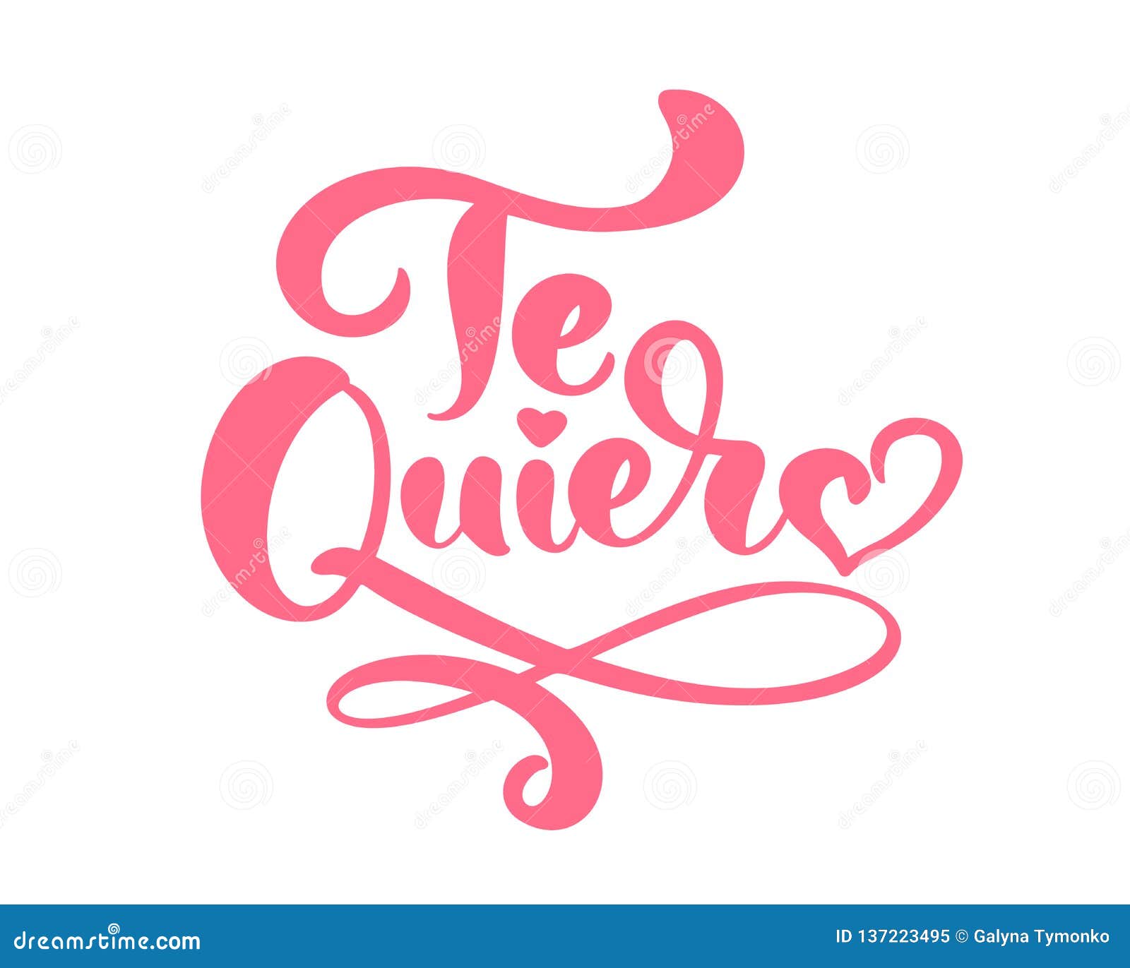 calligraphy phrase te quiero on spanish - i love you.  valentines day hand drawn lettering. heart holiday sketch doodle