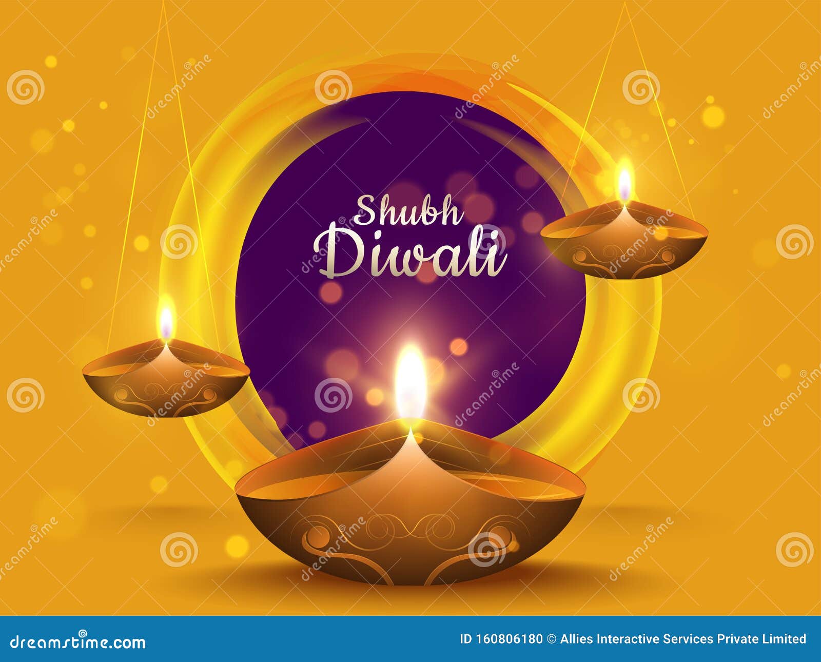 Calligraphy of Shubh Diwali in Circular Purple Bokeh Effect on Yellow  Background. Stock Illustration - Illustration of diya, lamp: 160806180