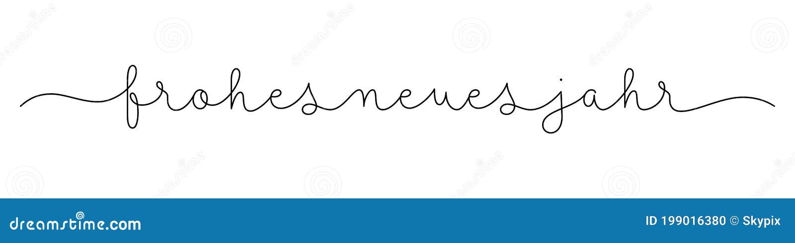 FROHES NEUES JAHR Black Monoline Calligraphy Banner with Swashes Stock
