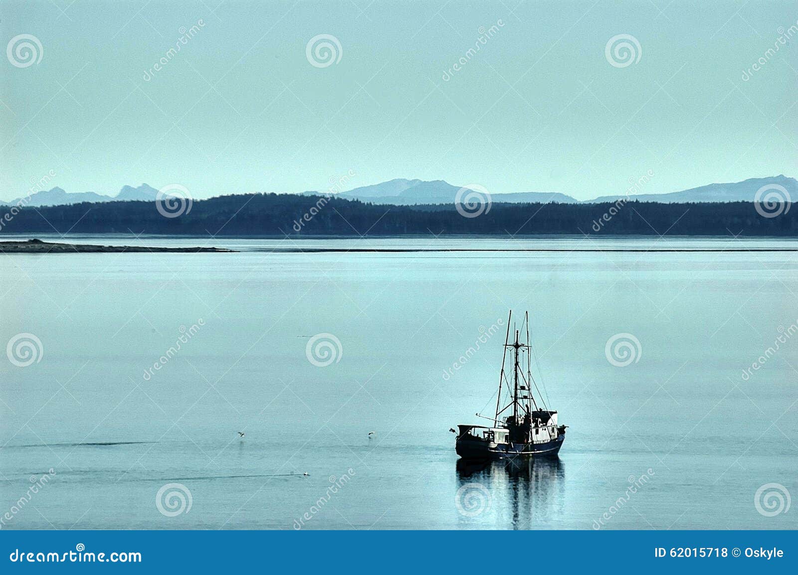 Calm Water, Fishing Boat, Juneau, Alaska, USA Stock Photo 