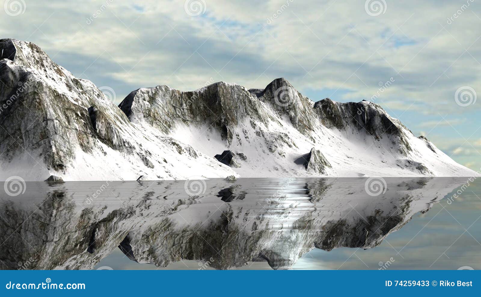 calm waters of a glacier lake with snowy mountains behin