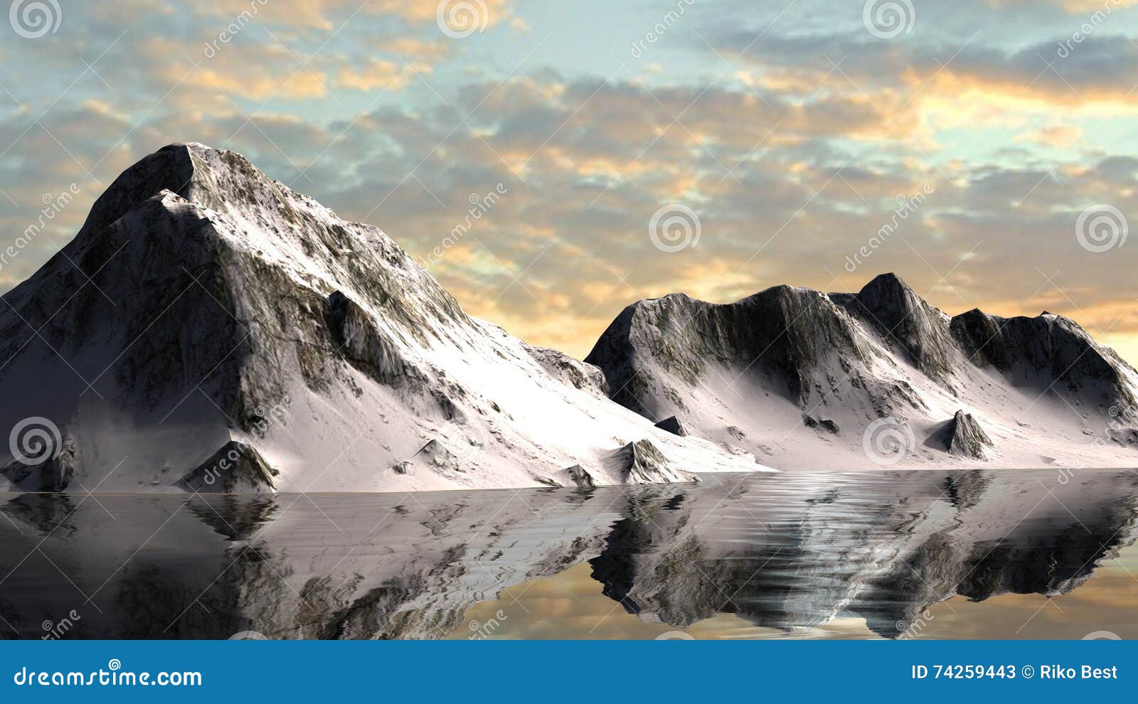 calm waters of a glacier lake with snowy mountains behin