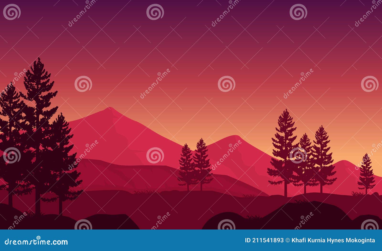 Calming Atmosphere with Beautiful Natural Scenery at Night. Vector ...