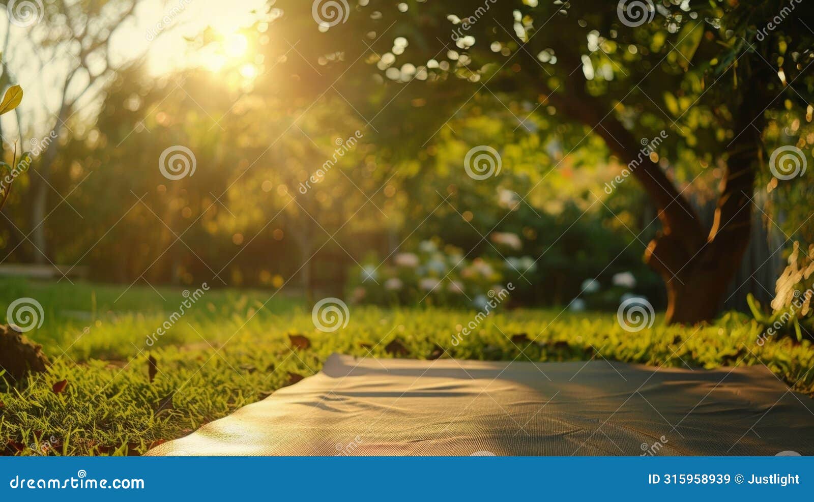 a calming outdoor yoga session in a serene garden promoting the connection between mind and body for a restful and
