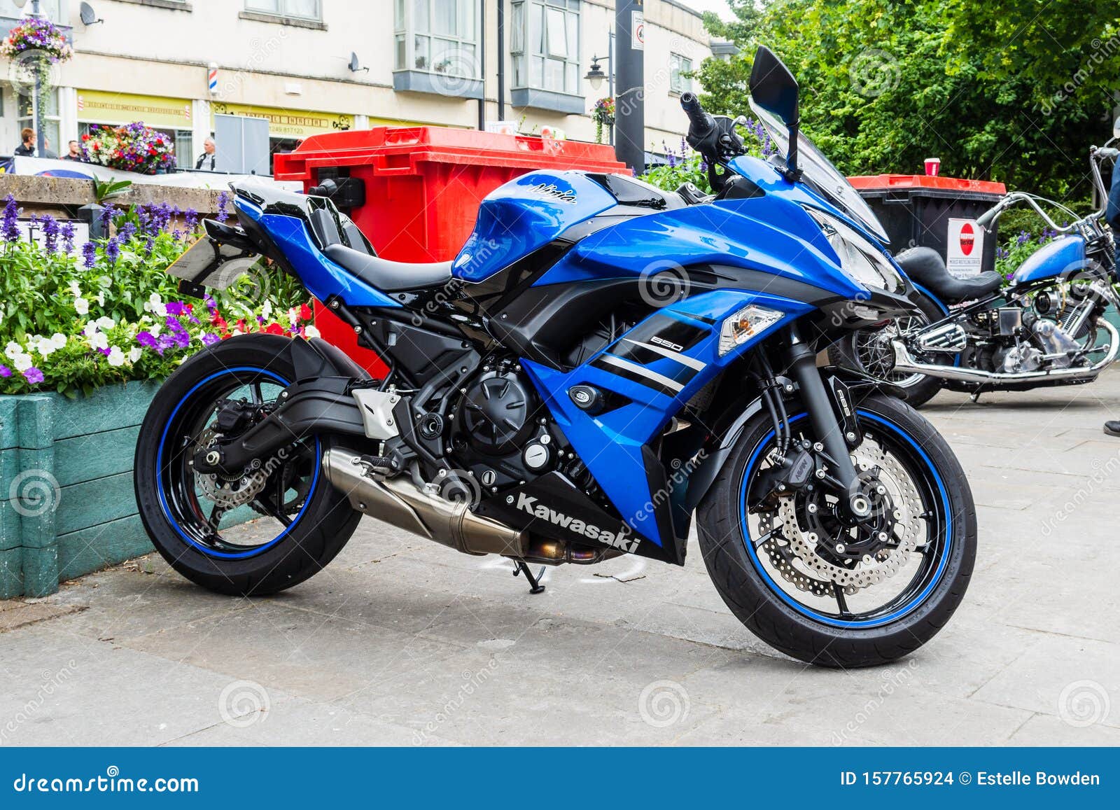 Calne, Wiltshire, UK, July 27, 2019. a Blue Kawasaki Ninja Parked the Calne Bike Meet Editorial Stock Image - Image of kawasaki, custom: 157765924