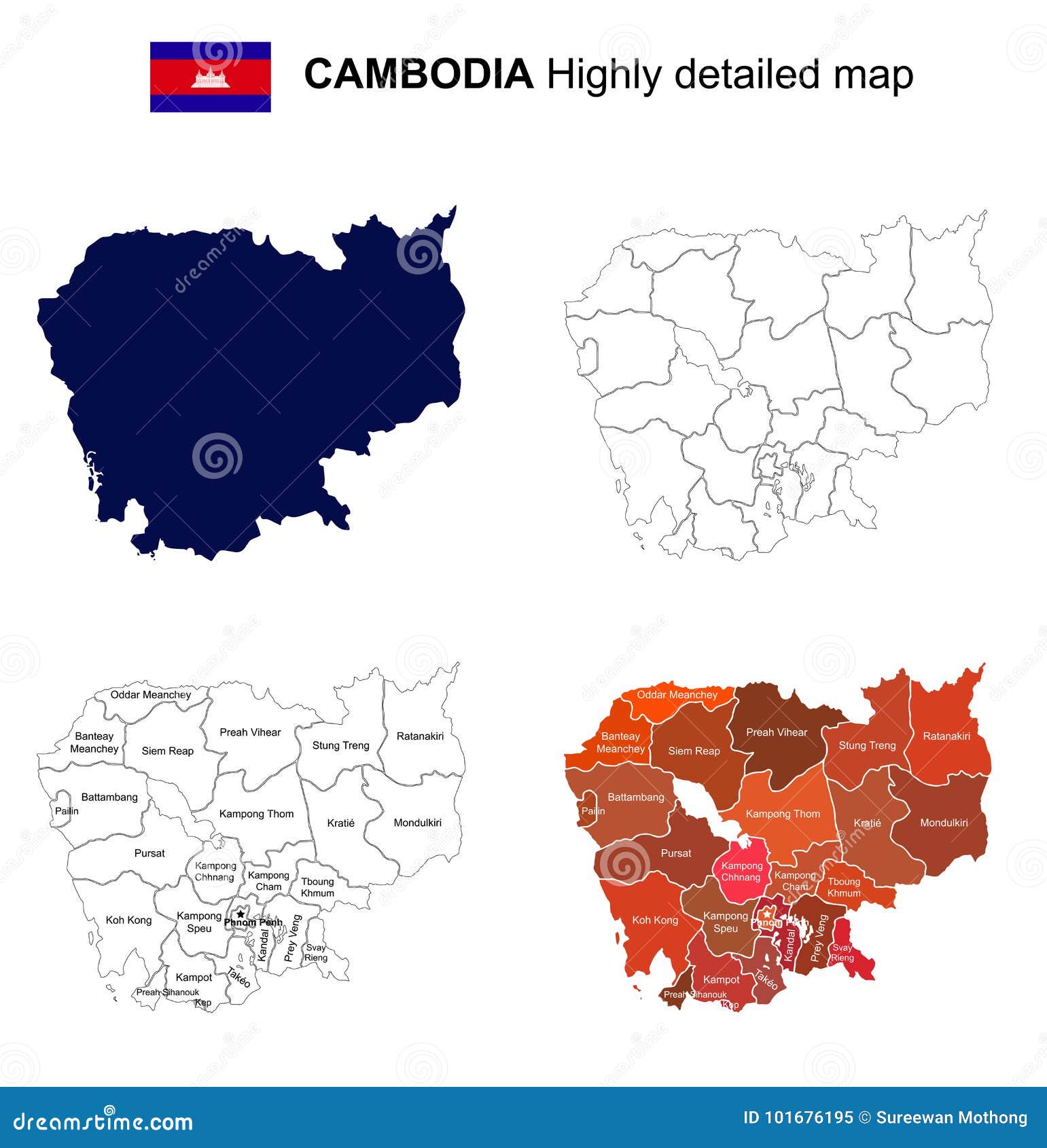 Cambodia Isolated Vector Highly Detailed Political Map Re Regions Provinces Capital All Elements Separated 101676195 