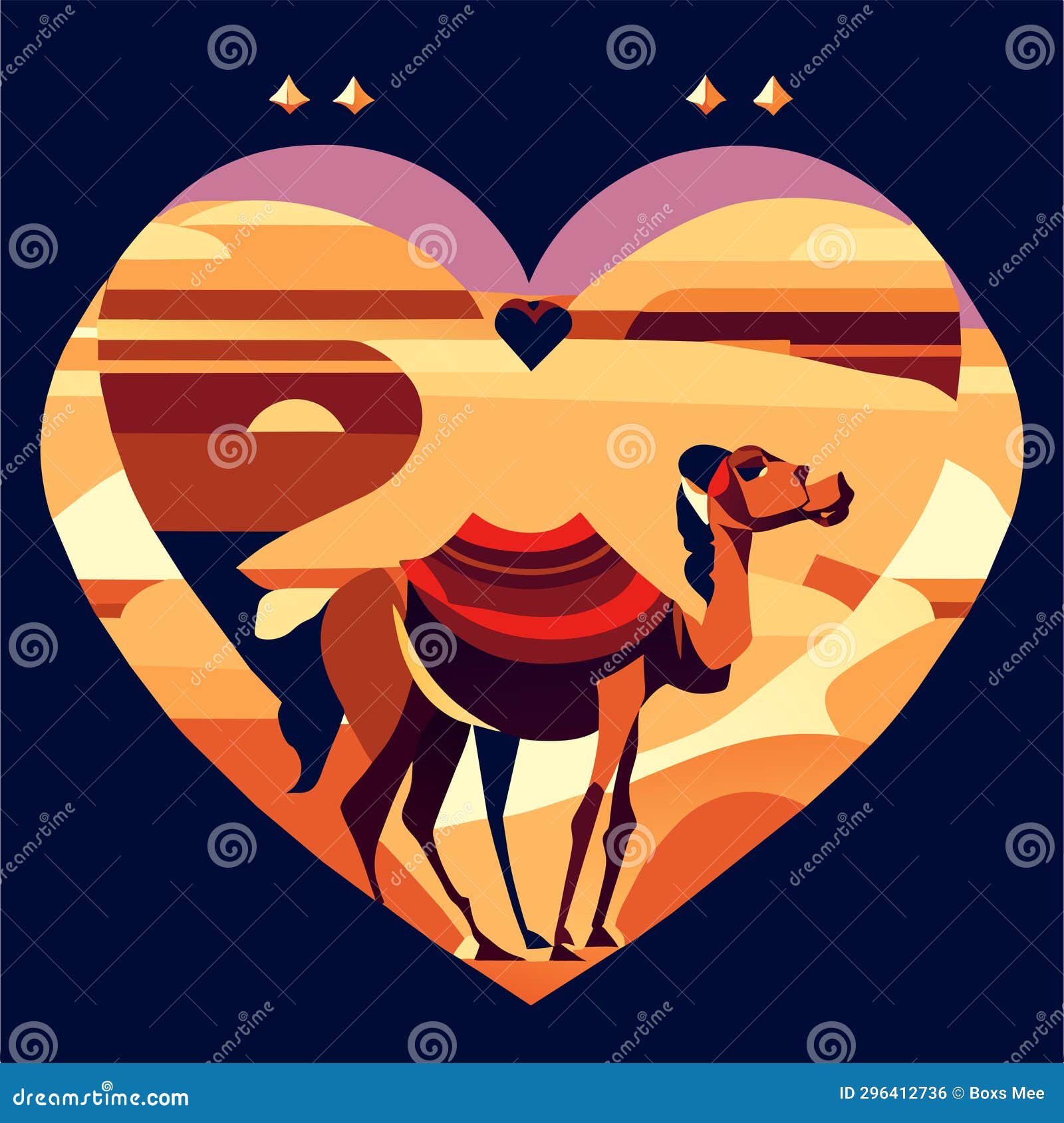 Camel in the Desert in the Shape of a Heart. Vector Illustration ...
