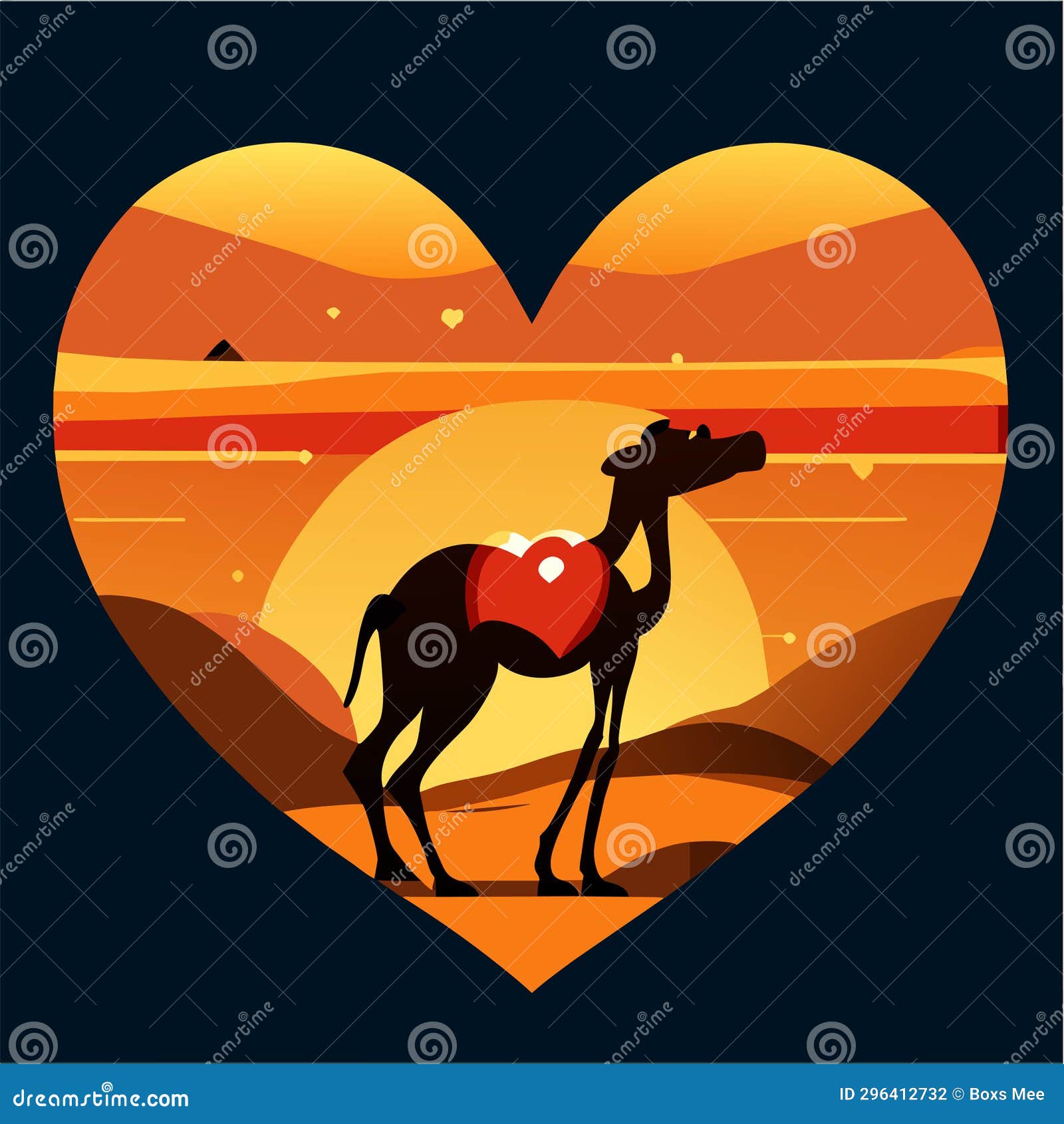 Camel and Heart on the Background of the Sunset. Vector Illustration ...