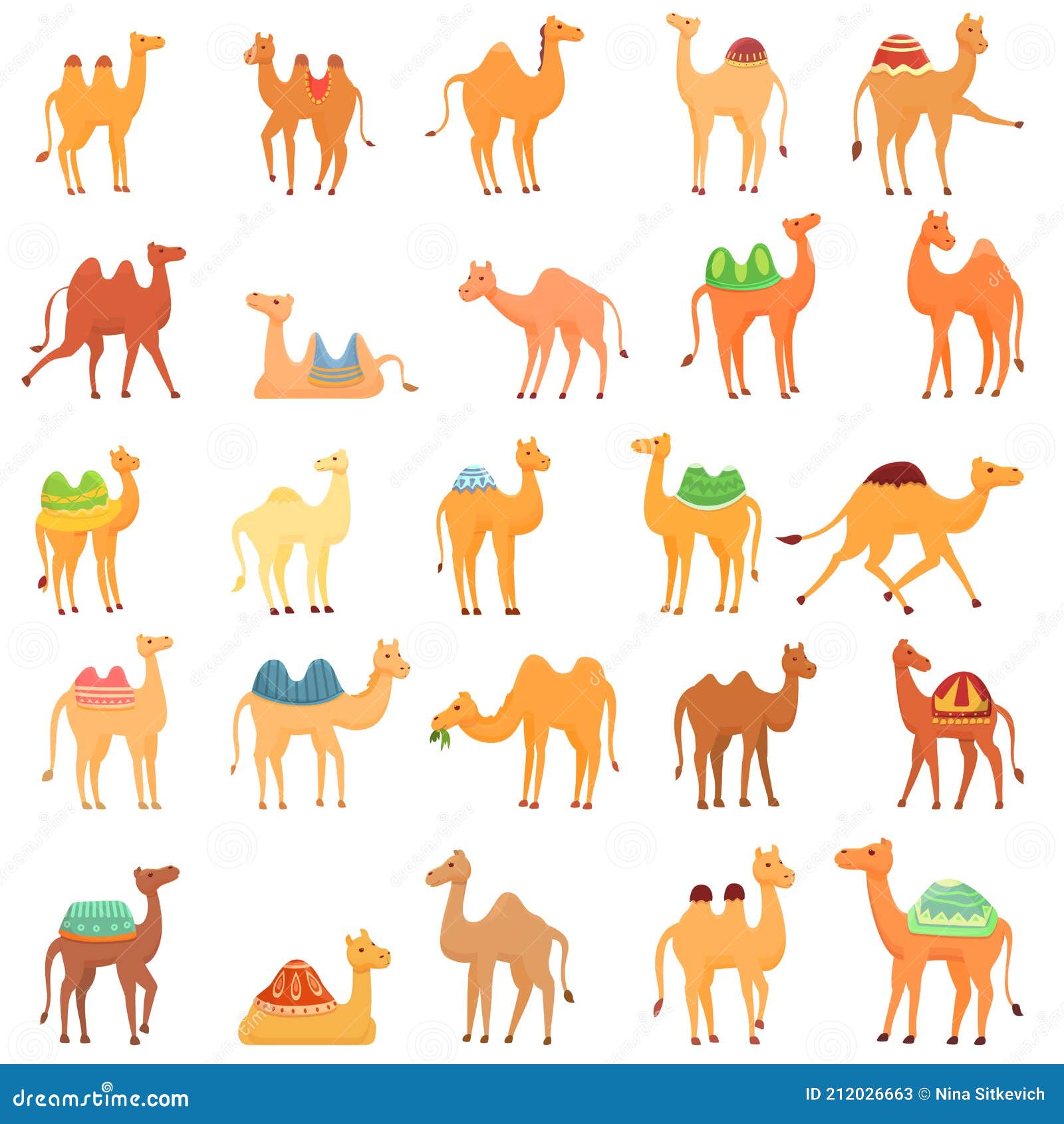 Camello Iconos Conjunto De Dibujos Animados Estilo Ilustración del Vector -  Ilustración de duna, divertido: 212026663