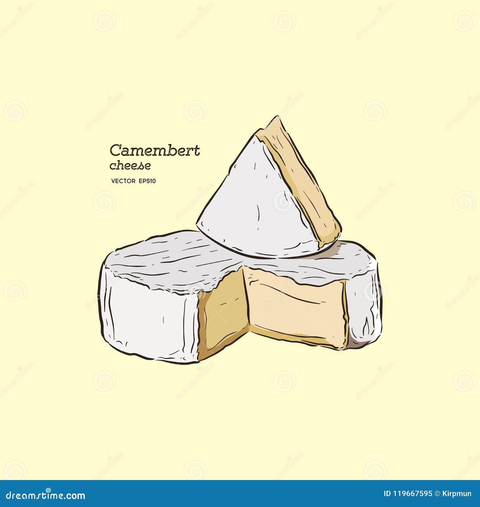 Camembert Cheese, Hand Draw Sketch Vector. Stock Vector - Illustration