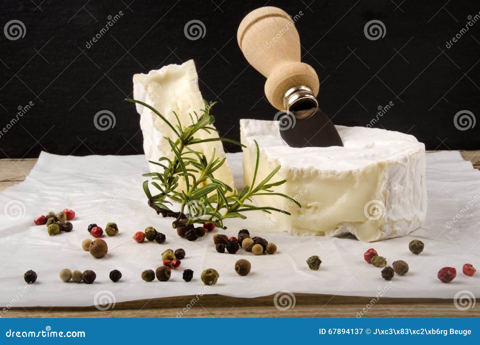Camembert with Cheese Knife and Colored Pepper Stock Image Image of